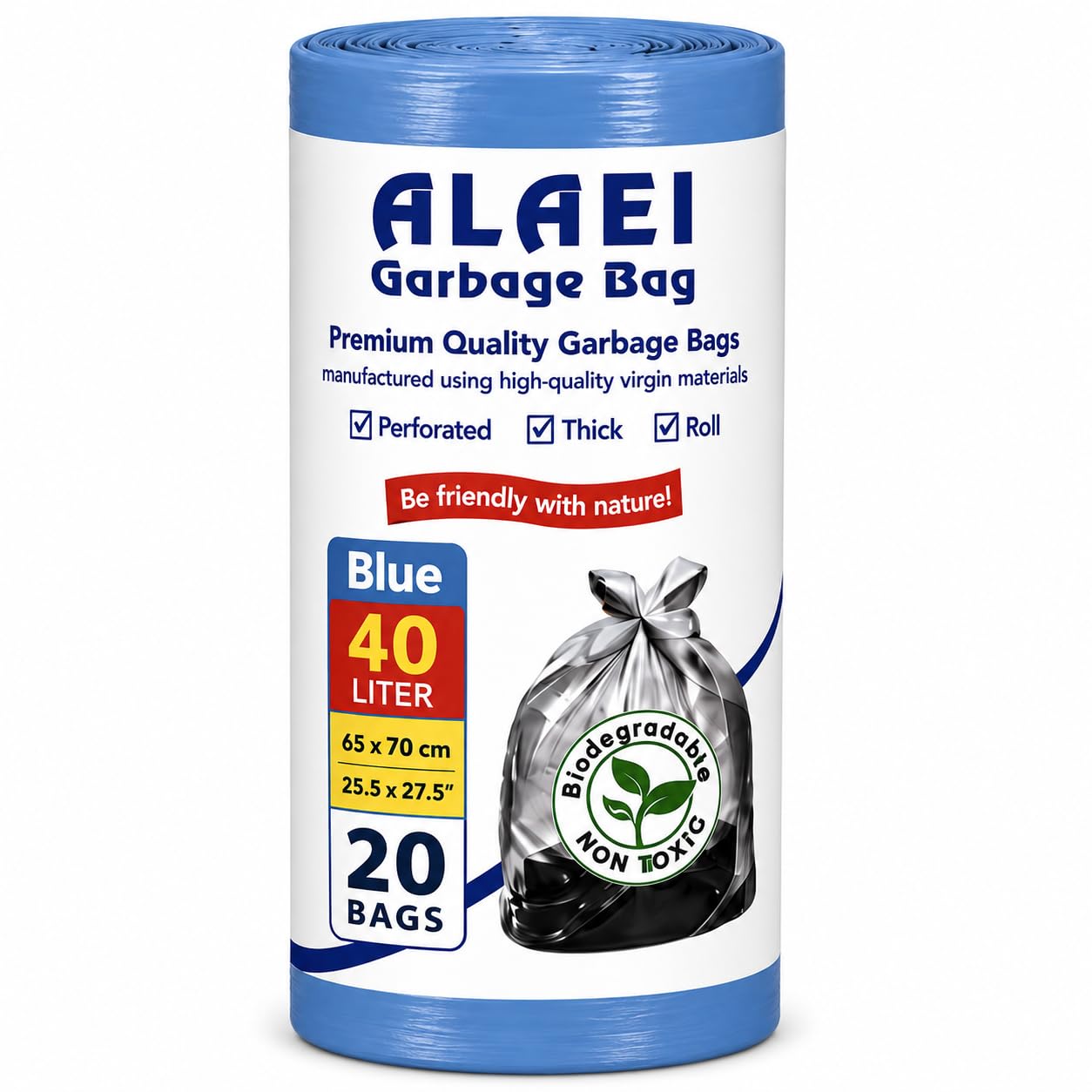 Heavy-Duty Blue Garbage Bags - 40 Litres - 200 Trash Bags (Pack of 10)