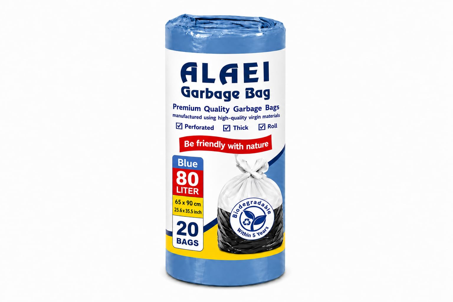 Heavy-Duty Blue Garbage Bags - 80 Litres - 100 Trash Bags (Pack of 5)