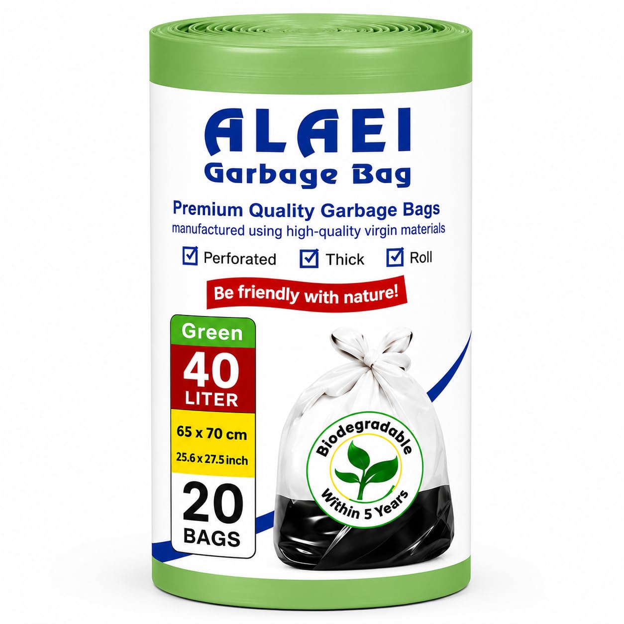 Heavy-Duty Green Garbage Bags - 40 Litres - 200 Trash Bags (Pack of 10)