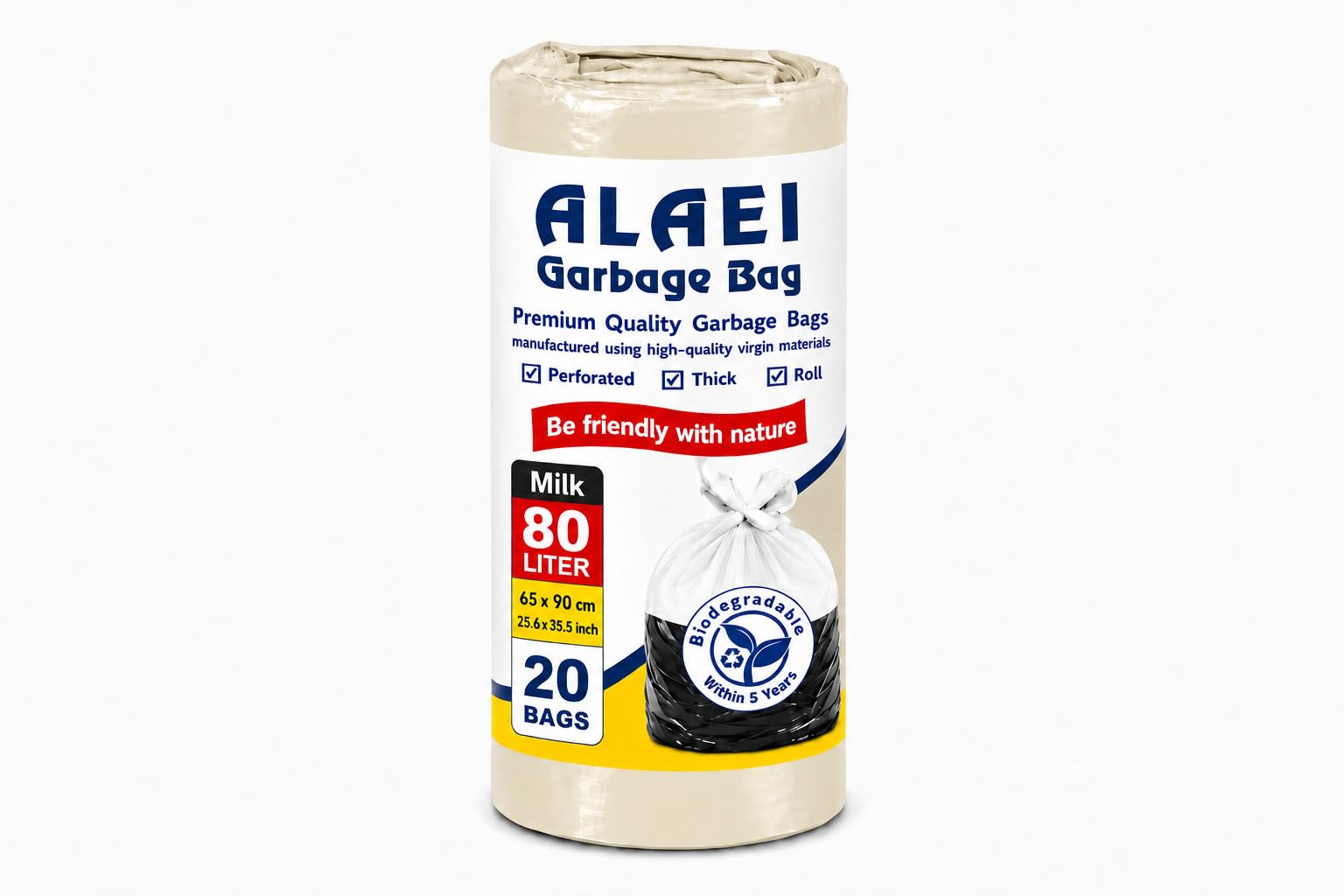 Heavy-Duty Milk Garbage Bags - 80 Litres - 100 Trash Bags (Pack of 5)